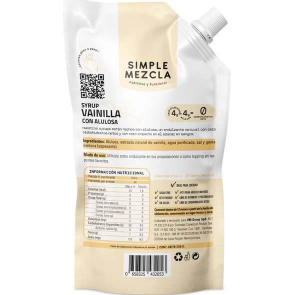SYRUP ZERO CARB VAINILLA SIMPLE MEZCLA (350 gr)