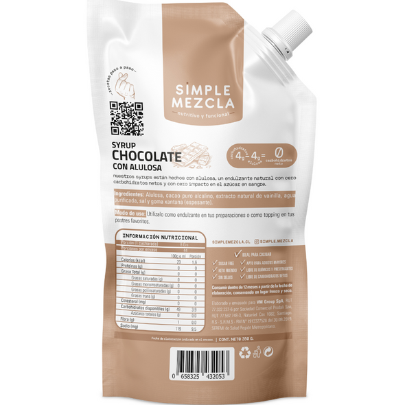 SYRUP ZERO CARB CHOCOLATE SIMPLE MEZCLA (350 gr)