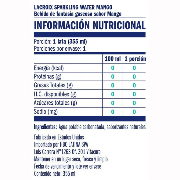 AGUA LA CROIX MANGO (355 mL)
