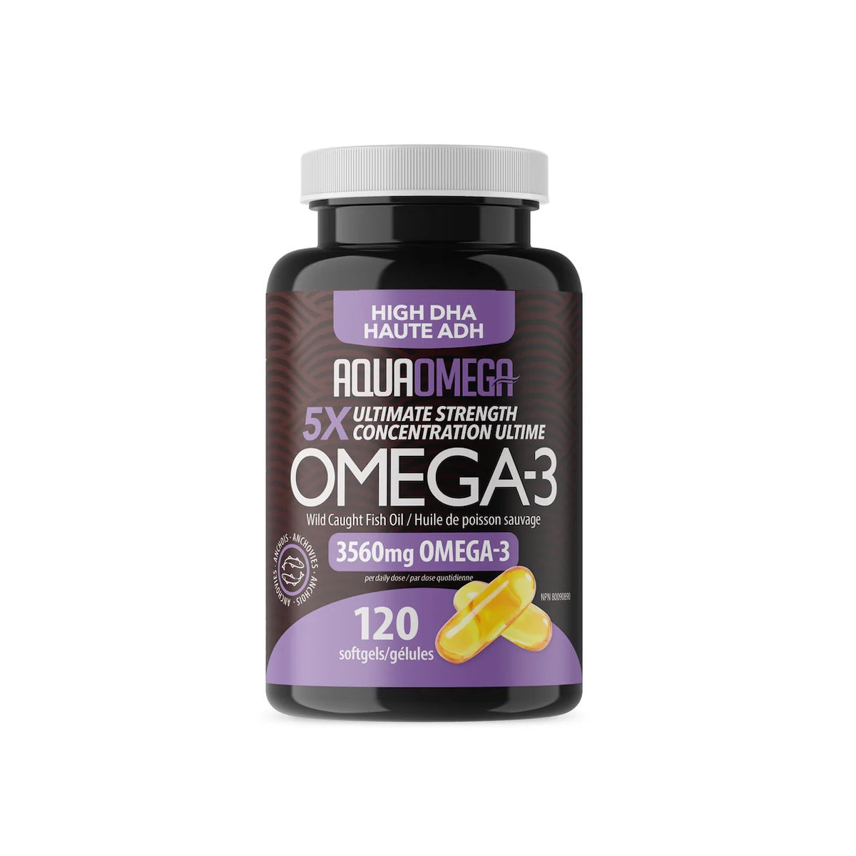 OMEGA 3 - 5X ALTO EN DHA - AQUAOMEGA (120 cápsulas: 30 porciones de 3.560mg ó 60 porciones de 1.780mg)