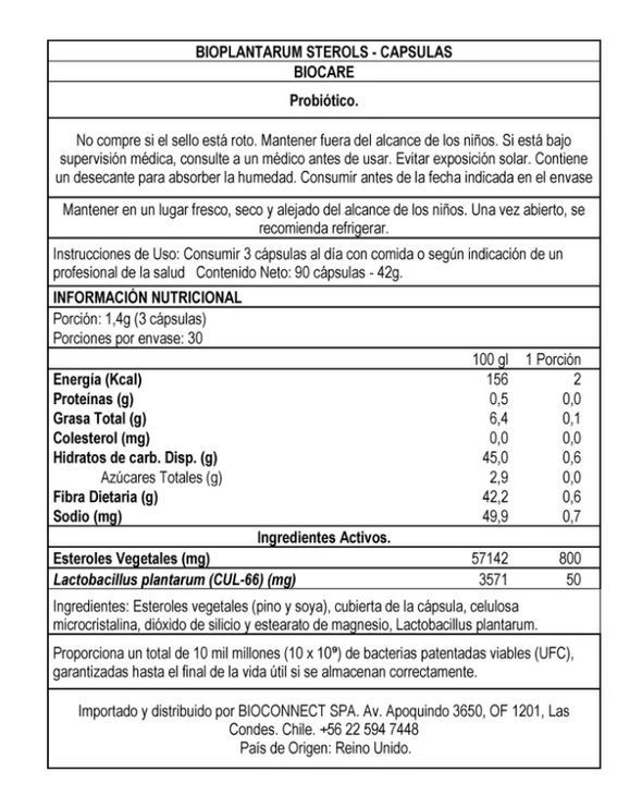 PROBIÓTICO BIOPLANTARUM PLUS STEROLS BIOCARE