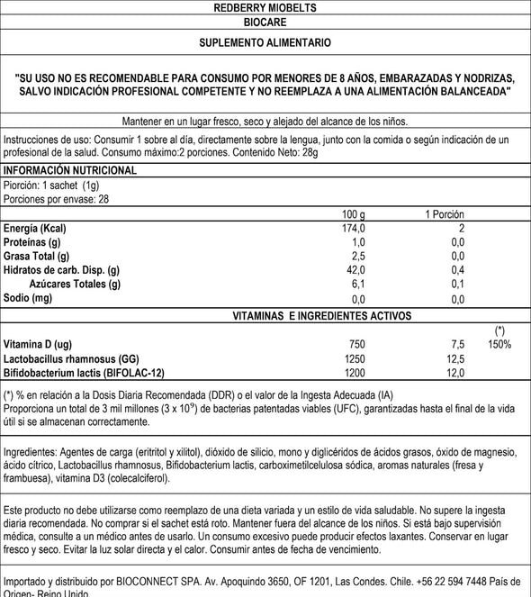 Probióticos + D3 - Red Berry Biomelts - 28 Sachets