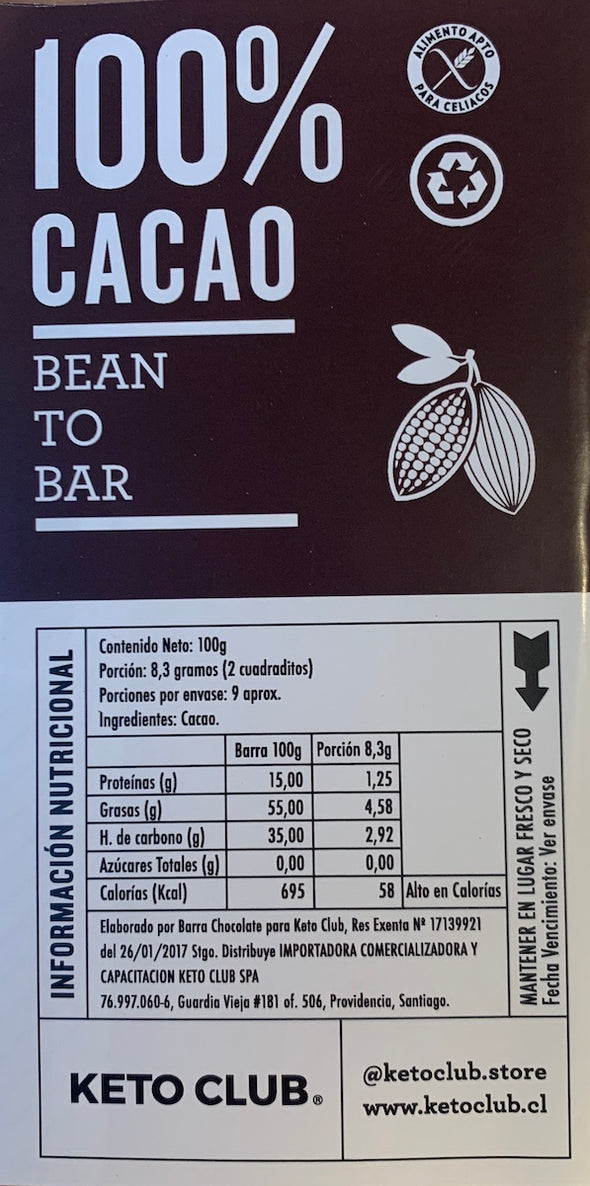 CHOCOLATE 100% CACAO KETO CLUB