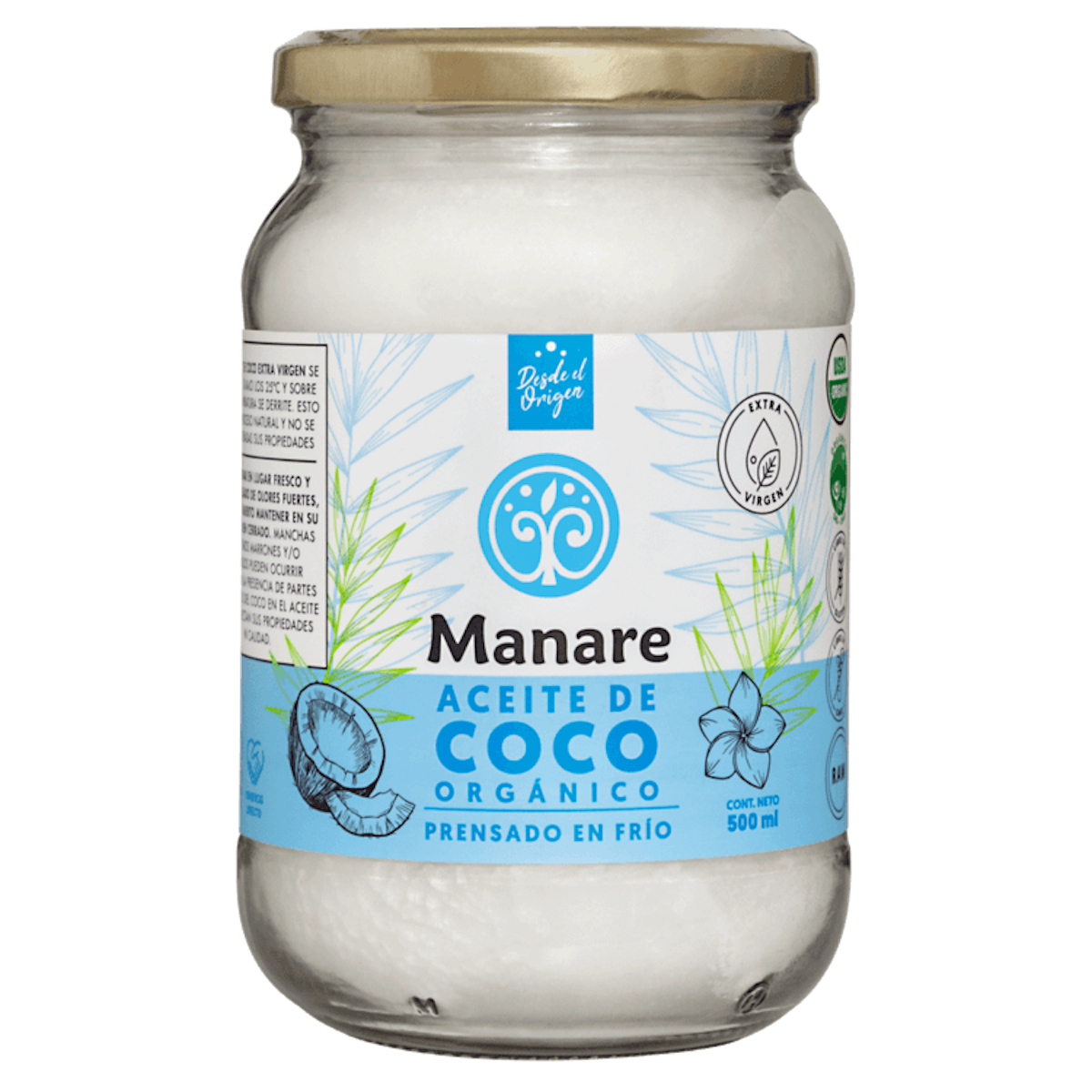 Aceite de coco sin olor y sin sabor (500ml) Manare